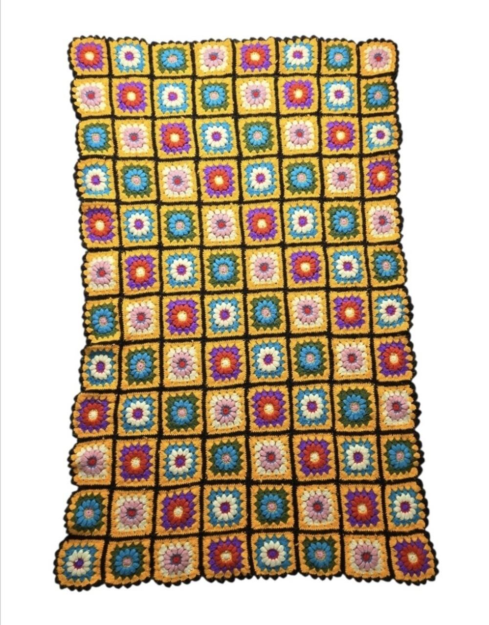 VTG Handmade Crochet Afghan Granny Square Flower Blanket Colorful 40x60 Throw